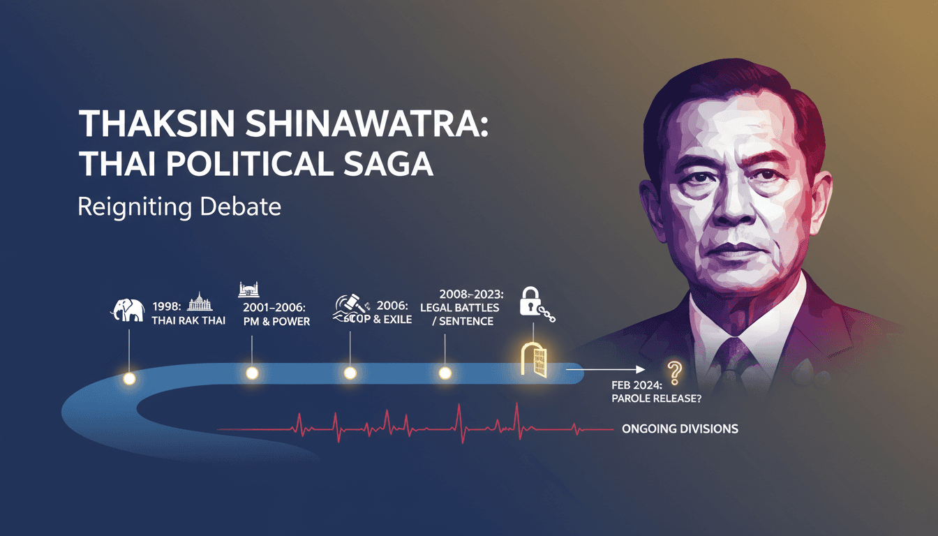 Thaksin Shinawatra speaking at a political event after his release from prison.