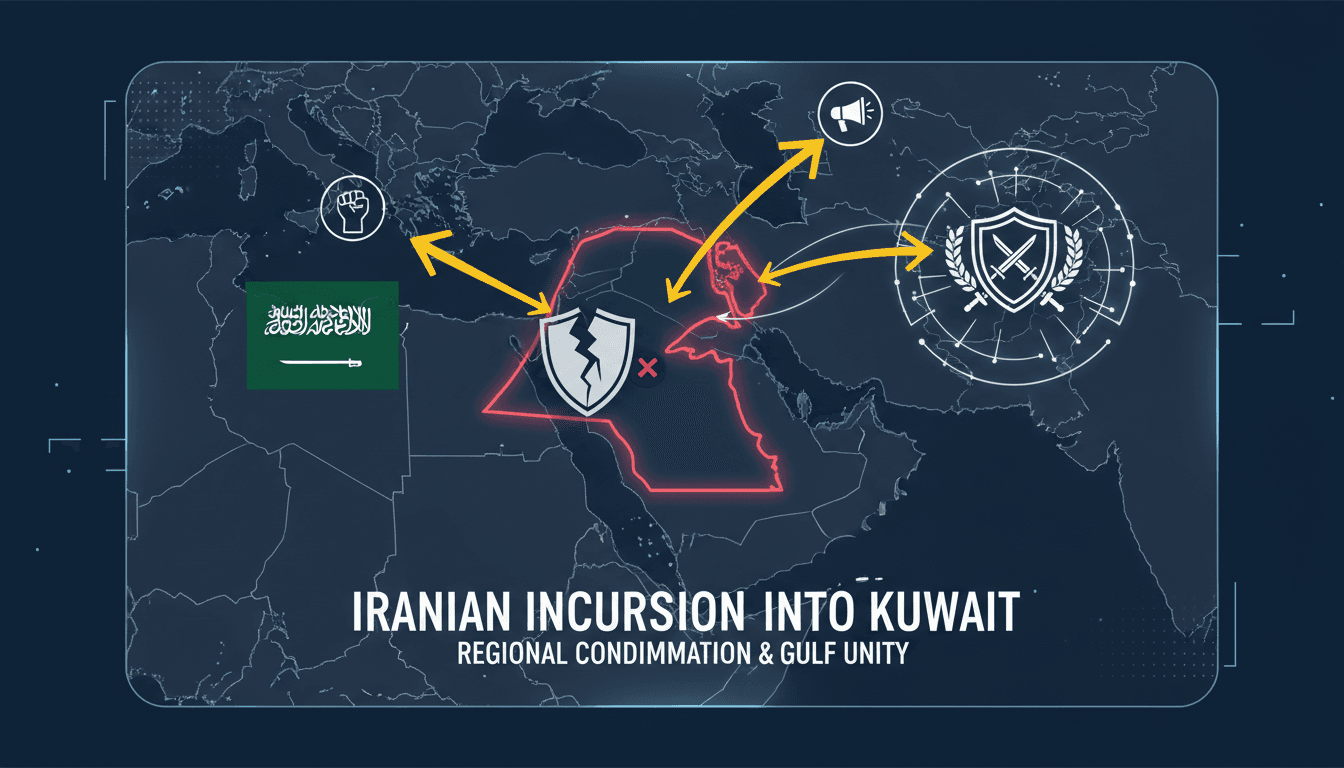 Map highlighting Boubyan Island and regional responses to the incursion