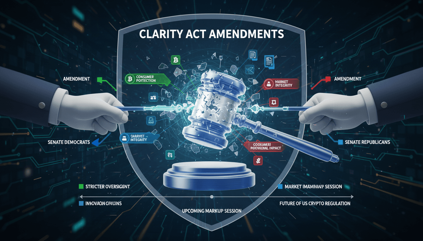 Senate Banking Committee discusses amendments to the CLARITY Act for cryptocurrency regulation.
