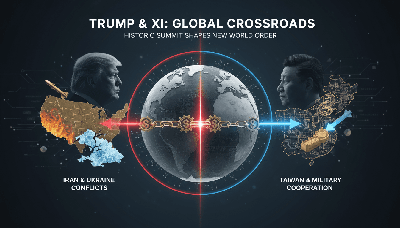 Trump and Xi Jinping during their summit in Beijing discussing global conflicts.