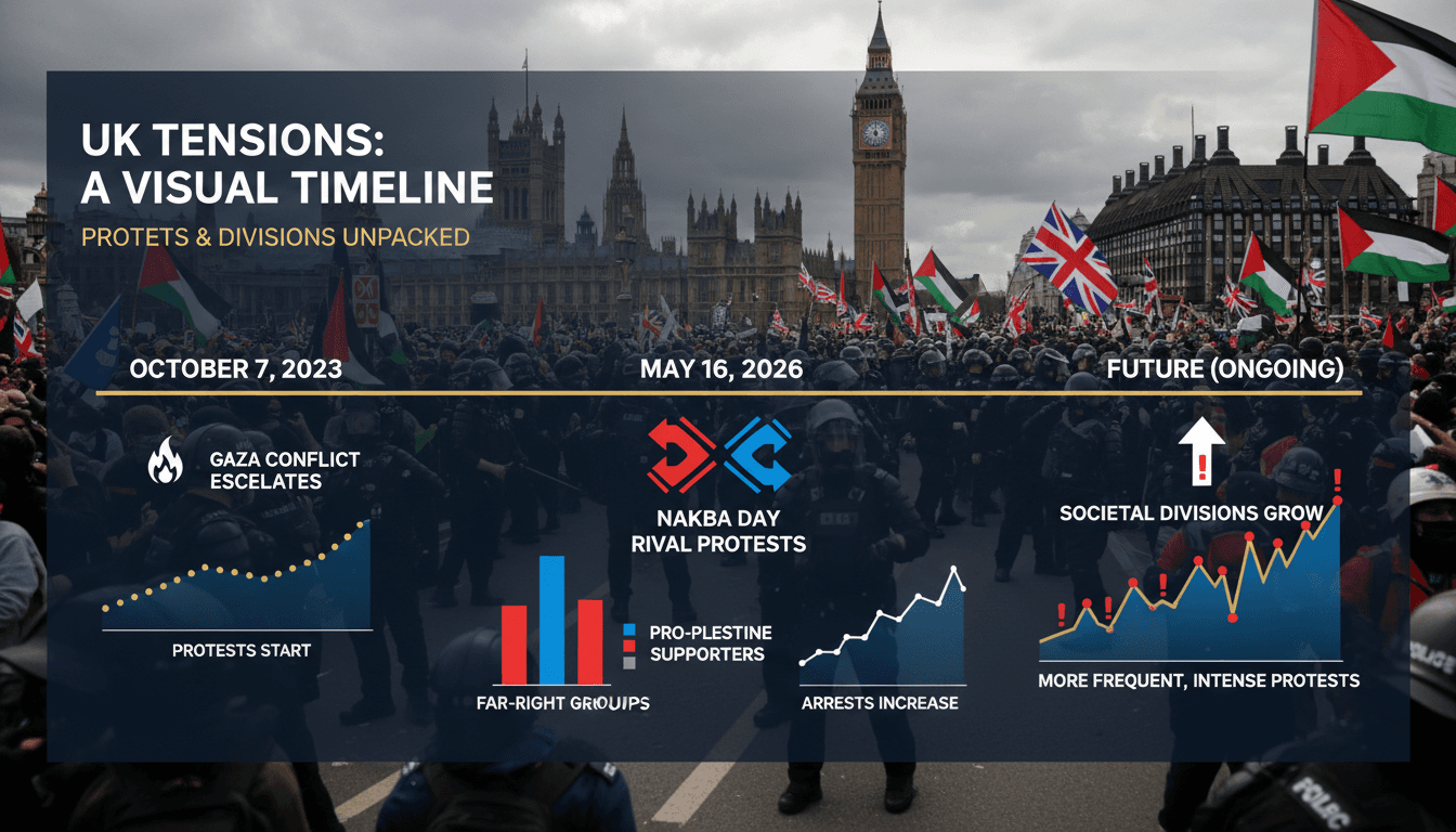 Protesters in London during rival demonstrations on Nakba Day