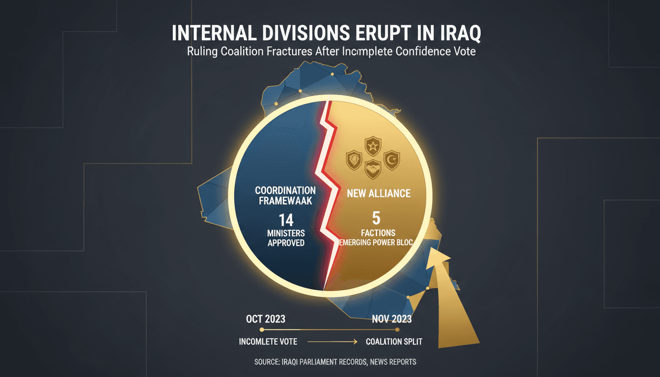 Iraqi parliament session showcasing political tensions and divisions.