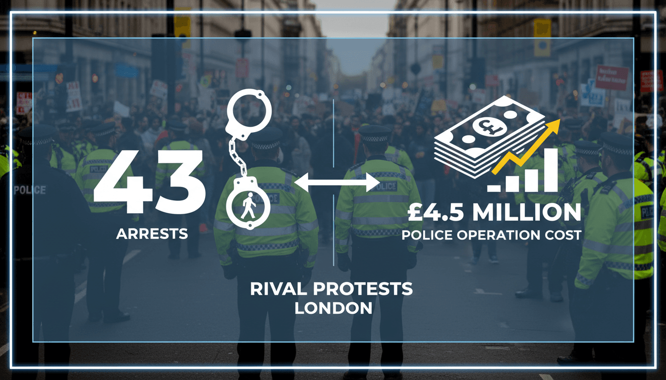 Rival protests in London lead to 43 arrests amid heightened tensions over immigration and Palestinian rights