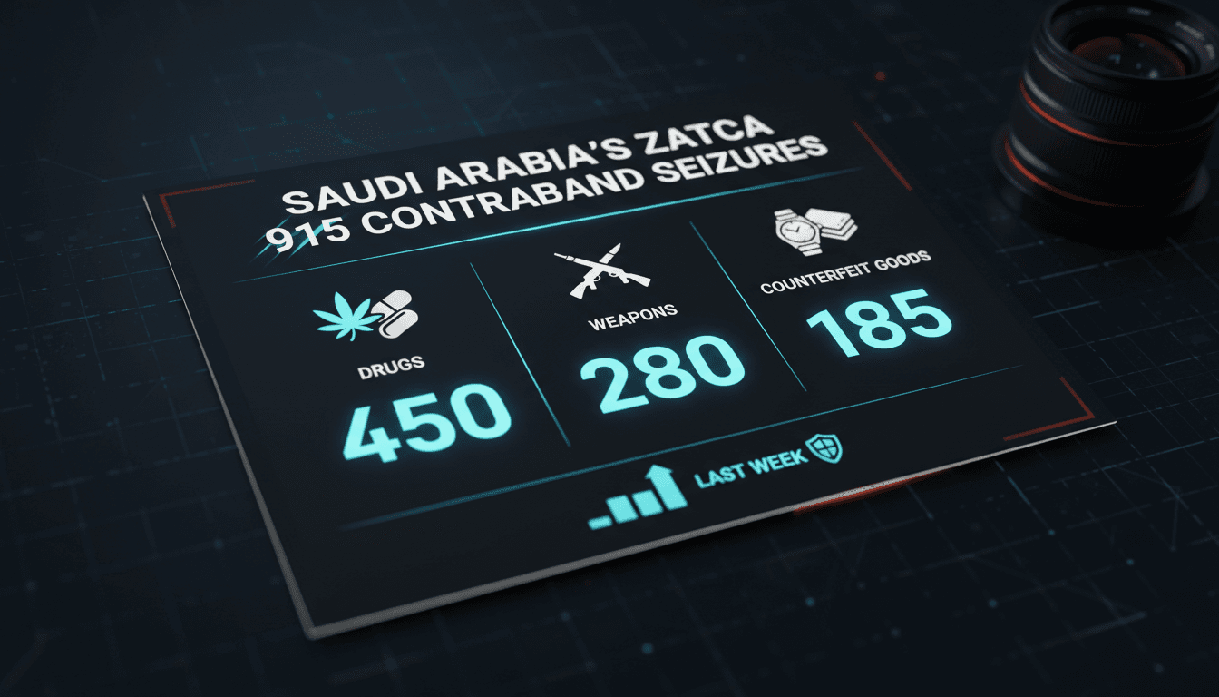 ZATCA officials inspecting contraband items seized in Saudi Arabia