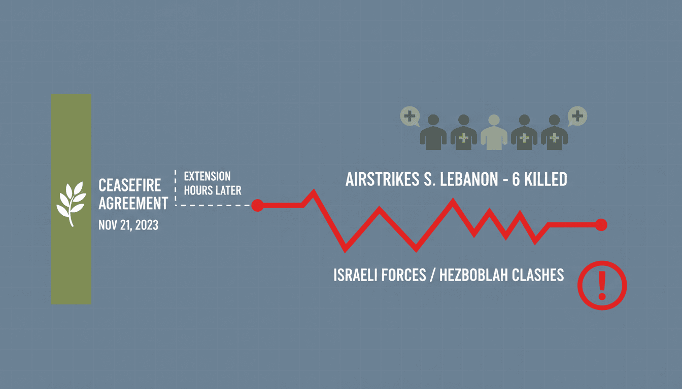 Israel conducts airstrikes in southern Lebanon killing six shortly after ceasefire extension