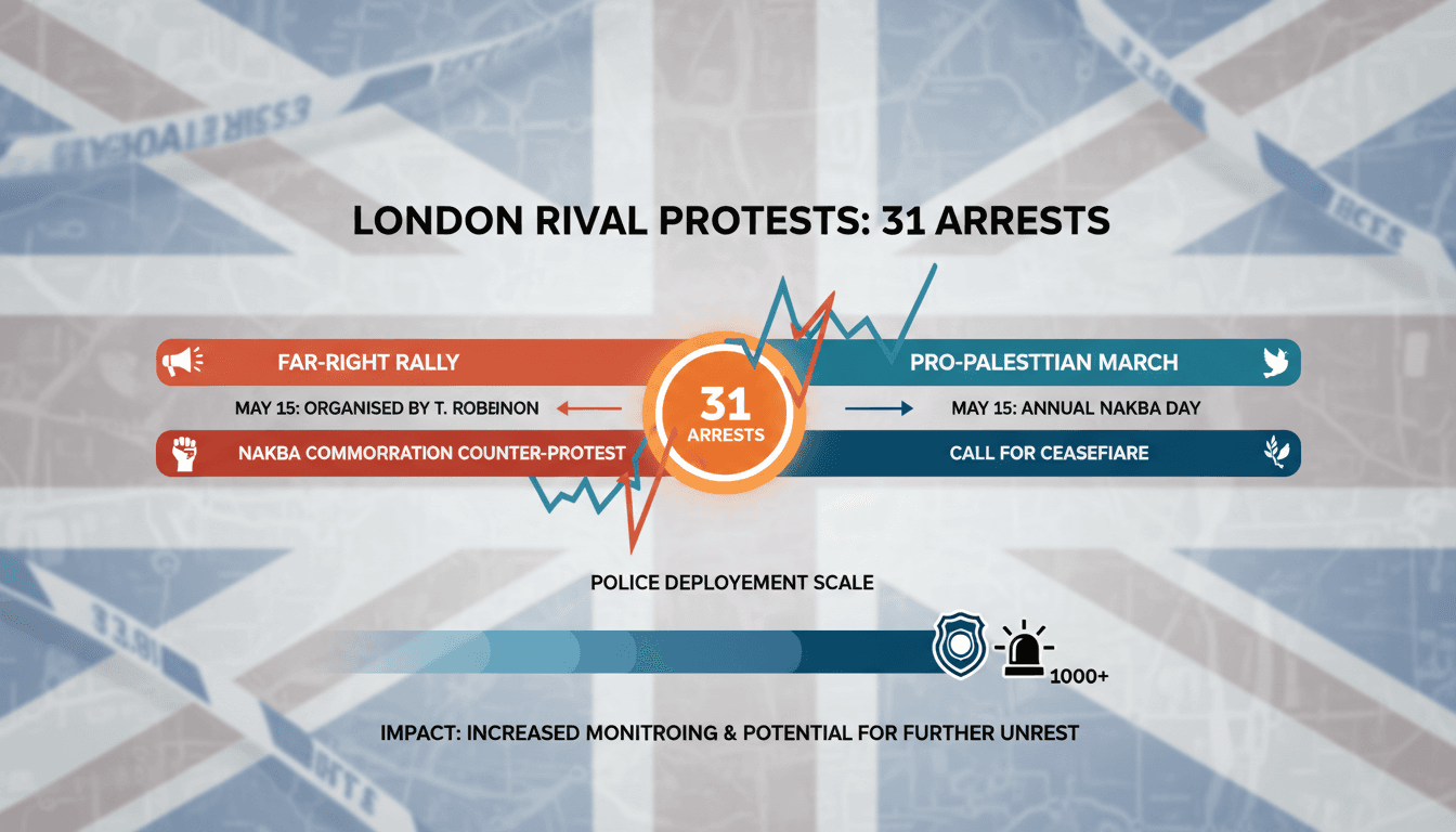 Rival protests in London lead to 31 arrests amid rising tensions
