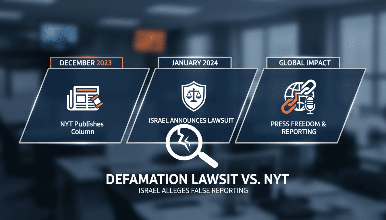 Israeli officials announcing a defamation lawsuit against the New York Times.
