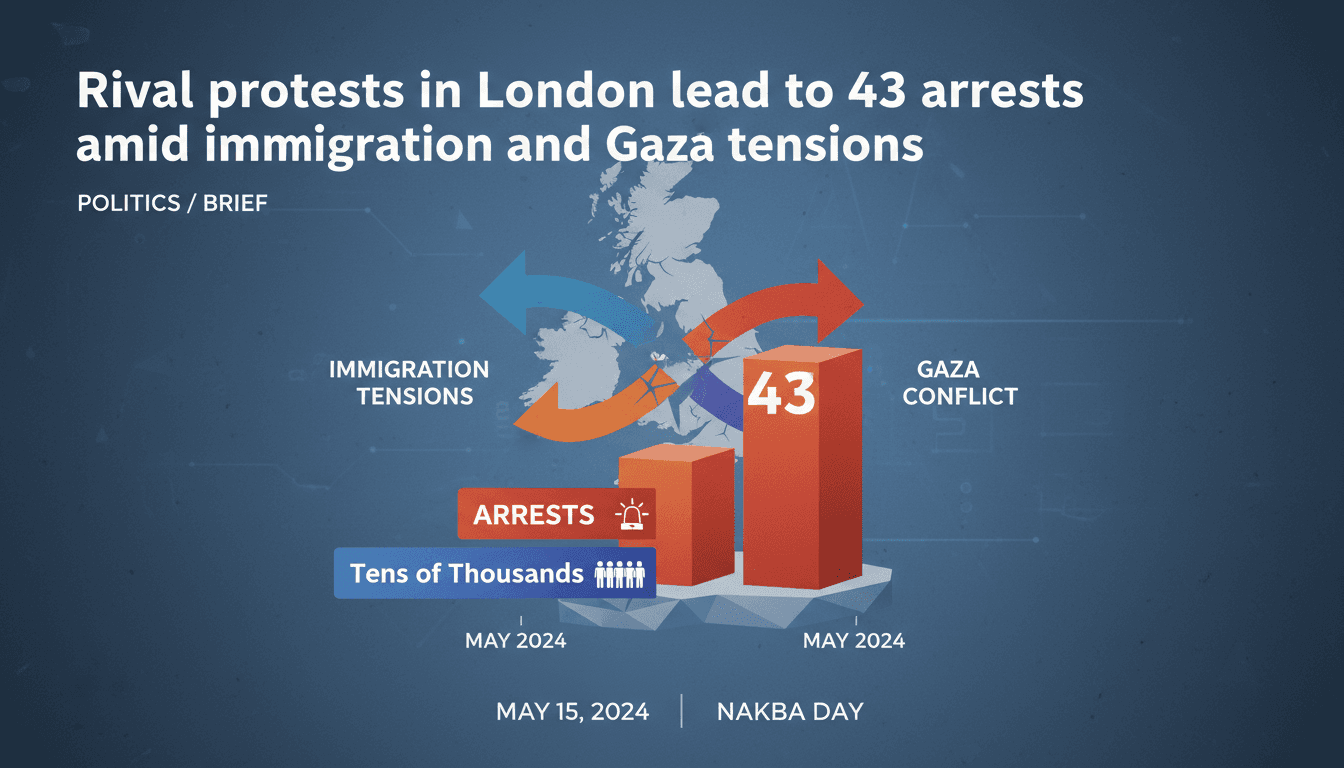 Rival protests in London lead to 43 arrests amid immigration and Gaza tensions