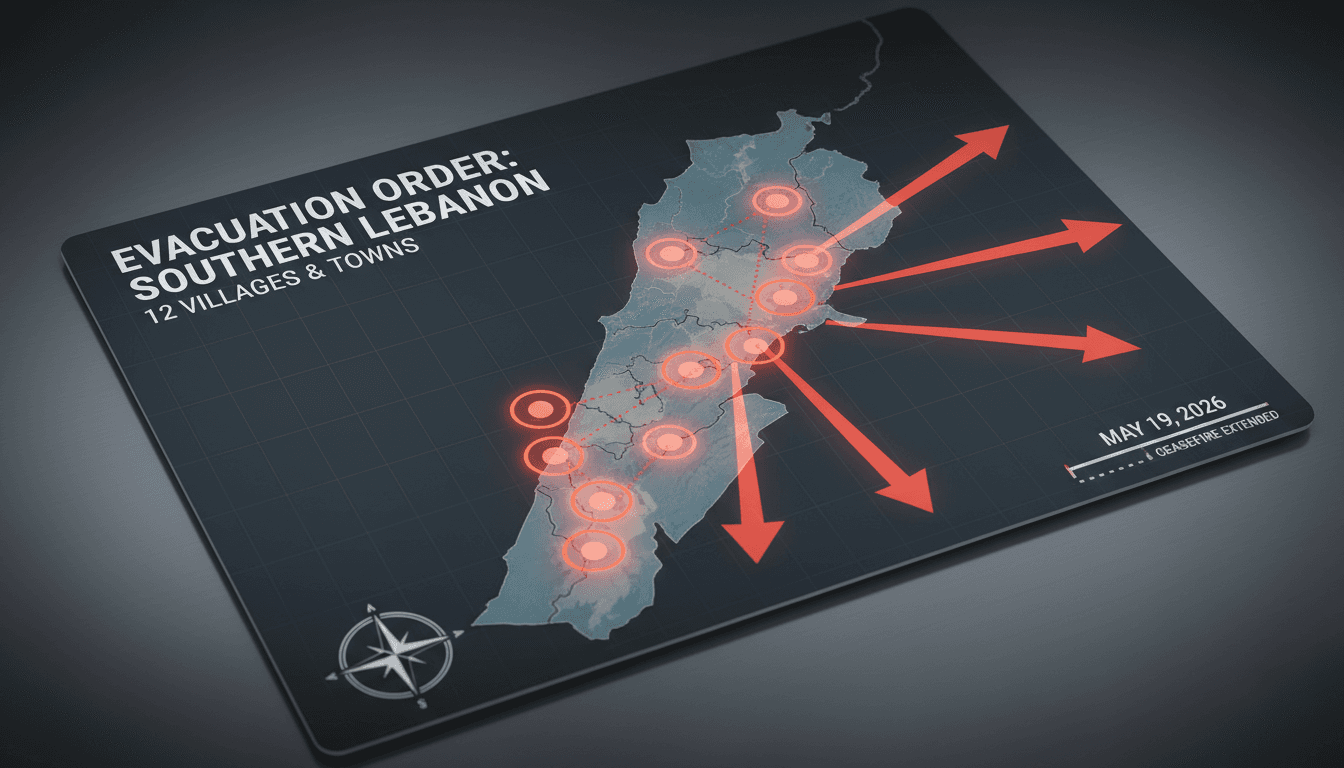 Map highlighting the evacuation areas in southern Lebanon