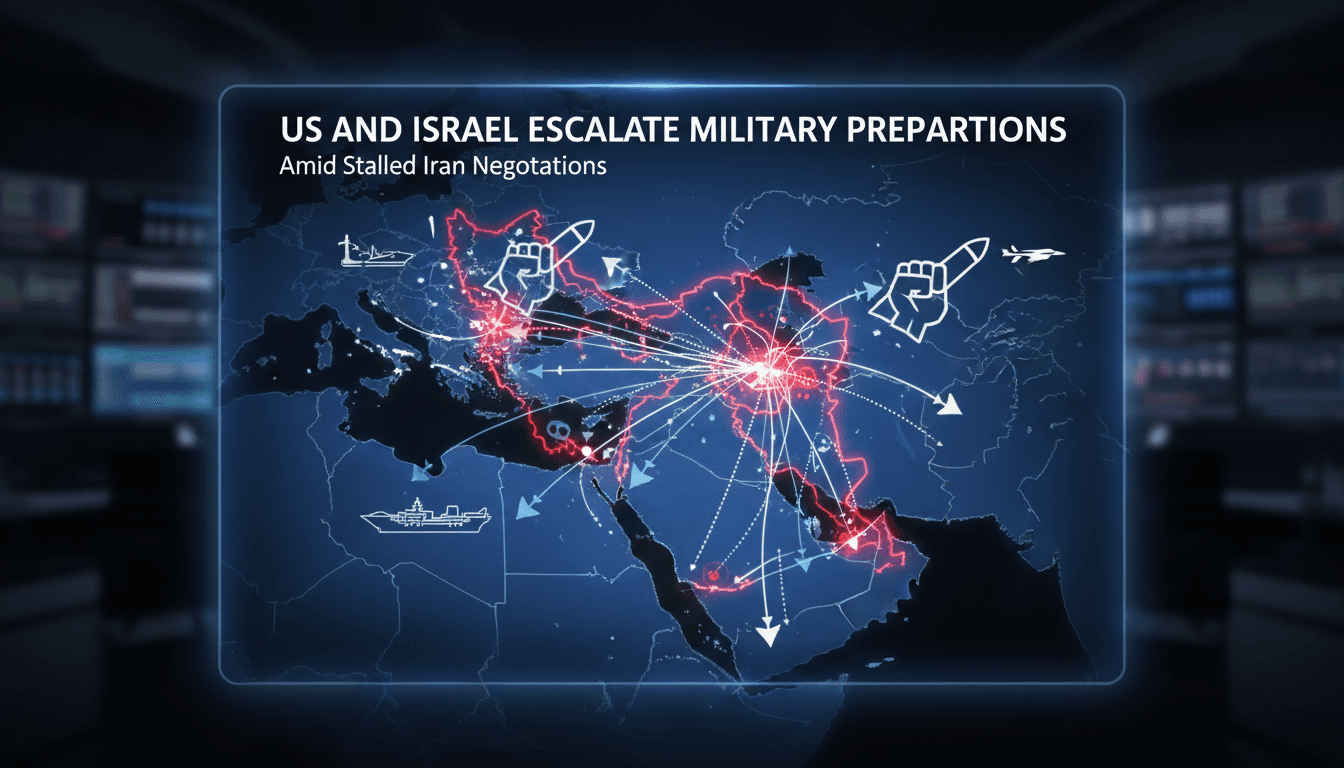 U.S. and Israeli military forces preparing for potential conflict with Iran.