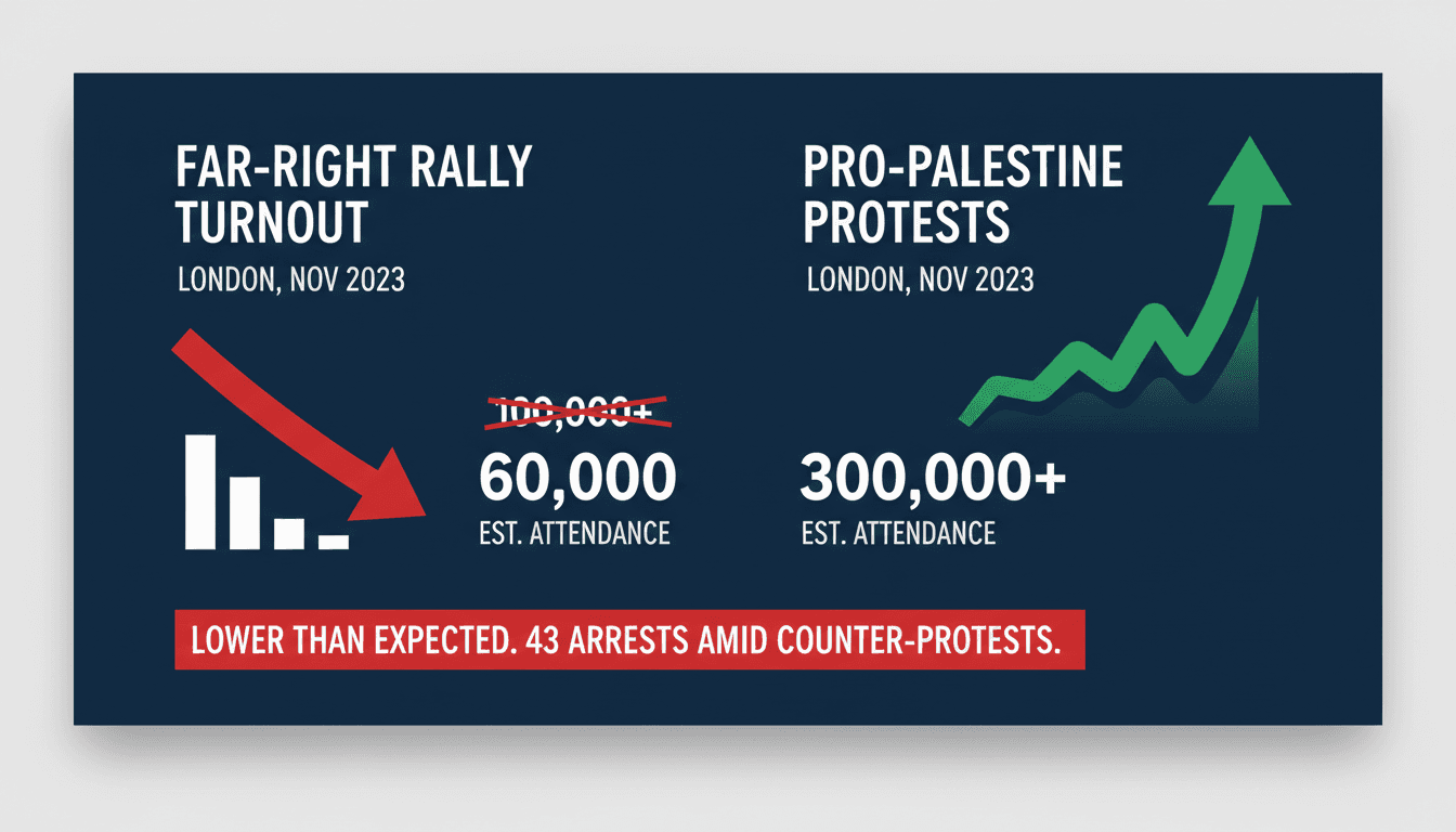 Far-right rally in London sees lower turnout than expected amid pro-Palestine protests