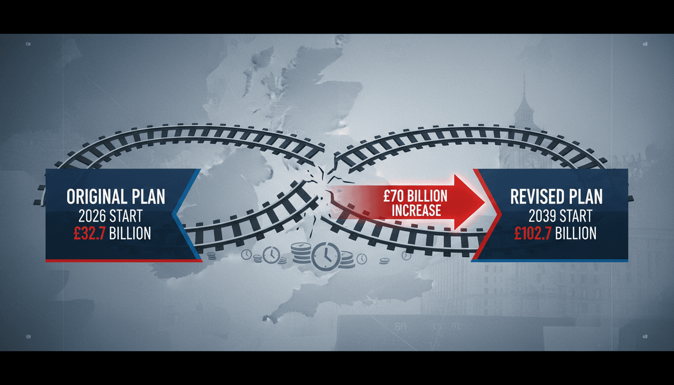 A visual representation of the HS2 project's timeline and budget changes.