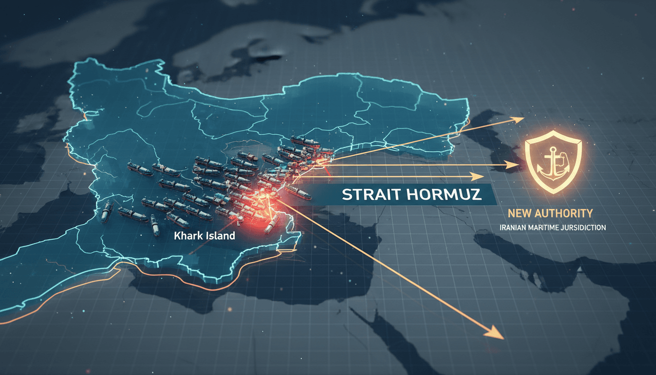 Iranian maritime authority managing the Strait of Hormuz amidst oil tanker congestion.