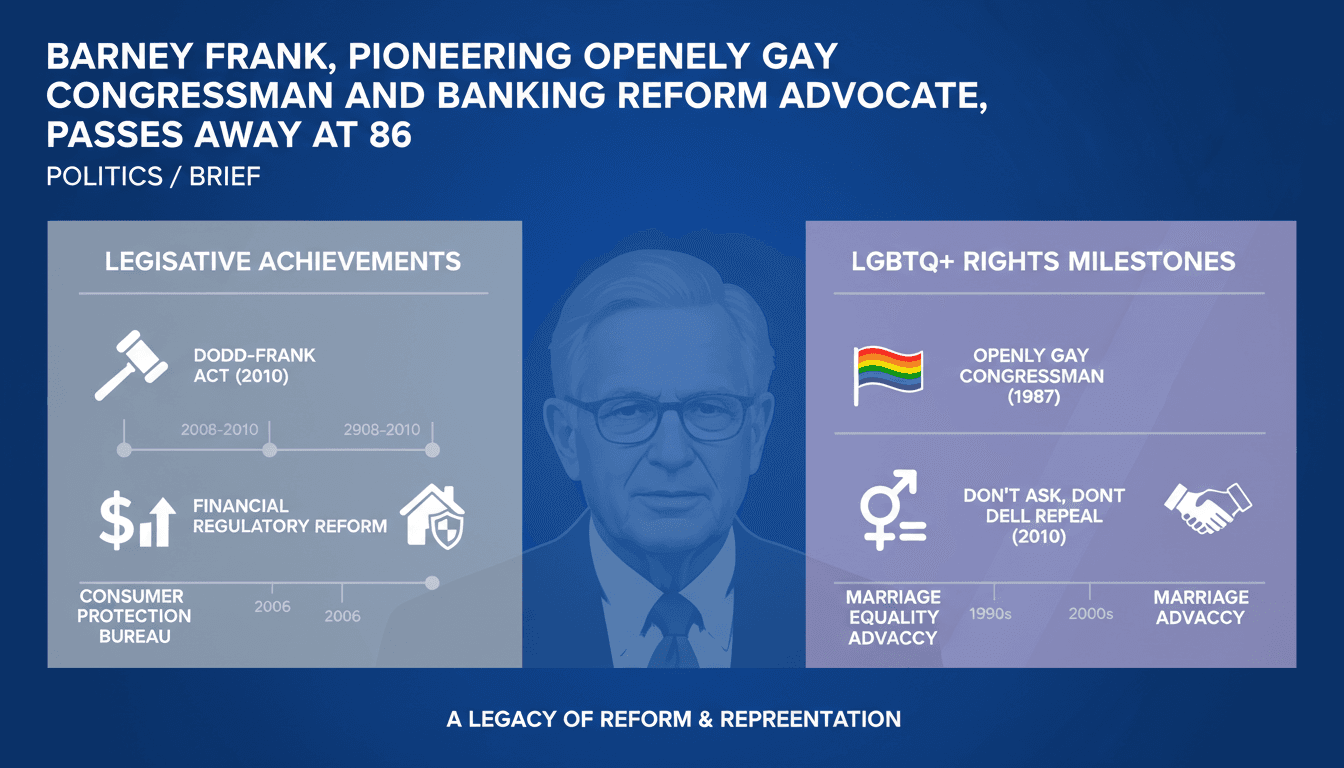 Barney Frank, pioneering openly gay congressman and banking reform advocate, passes away at 86