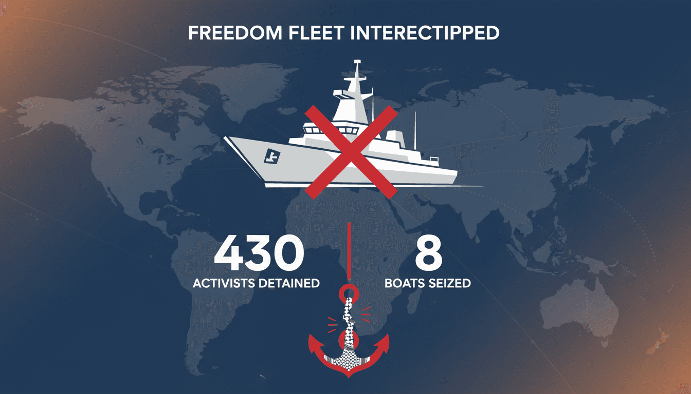 Israel detains 430 activists in interception of Freedom Fleet aimed at Gaza