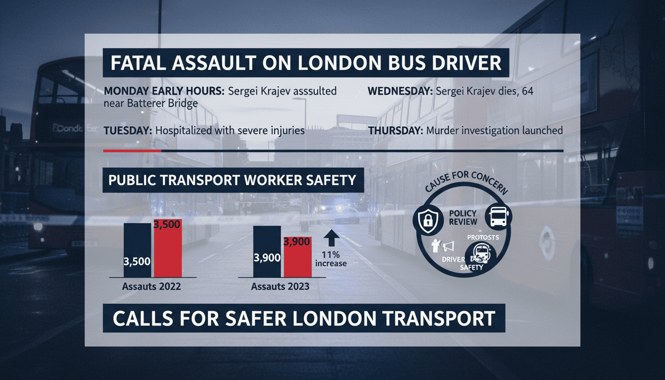 Police investigation scene near Battersea Bridge after bus driver assault