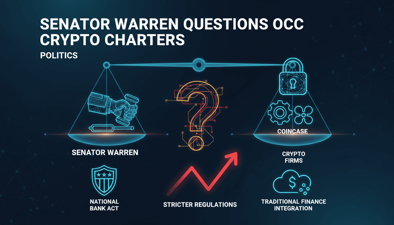 Senator Elizabeth Warren speaking about crypto bank charters and regulations.