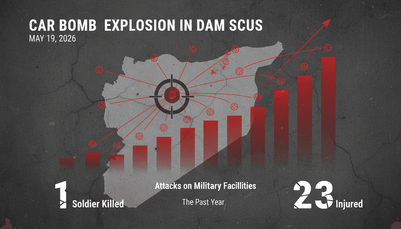 Scene of the car bomb explosion in Damascus, showing military response.