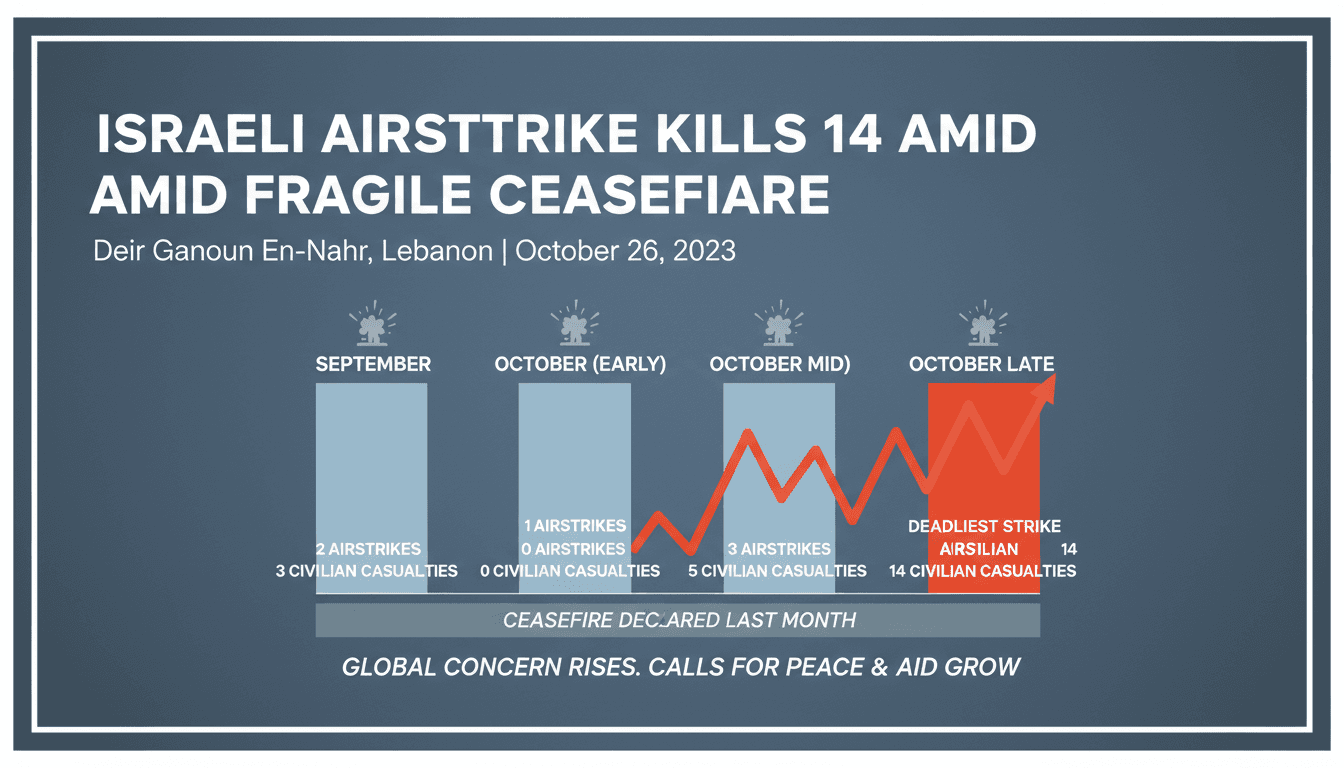 Israeli airstrike in southern Lebanon kills 14 amid fragile ceasefire