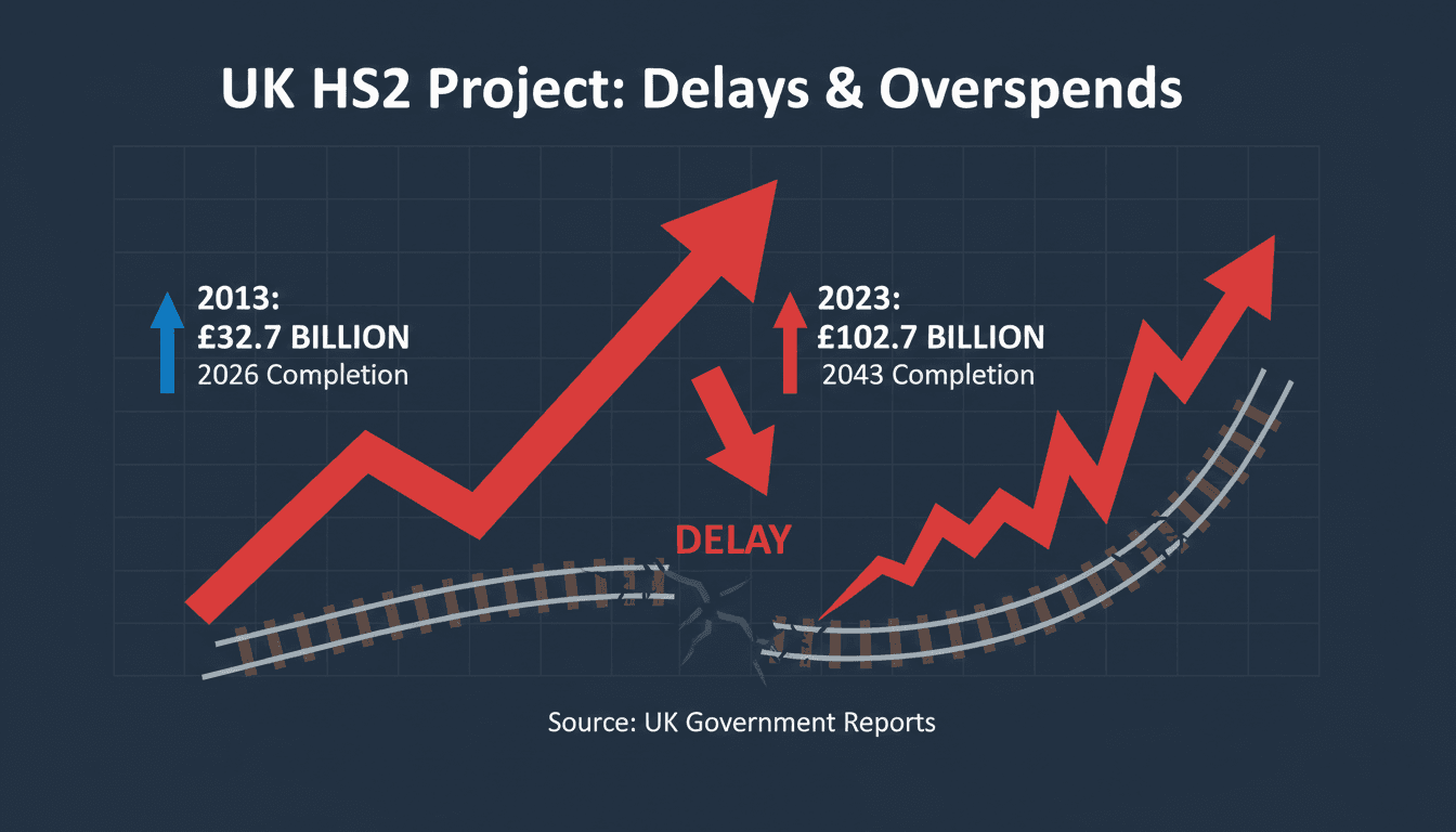A visual representation of the HS2 project's timeline and cost increases.