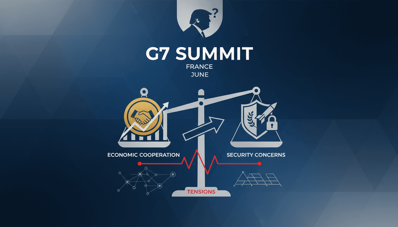 President Trump at the G7 summit in France discussing global issues.