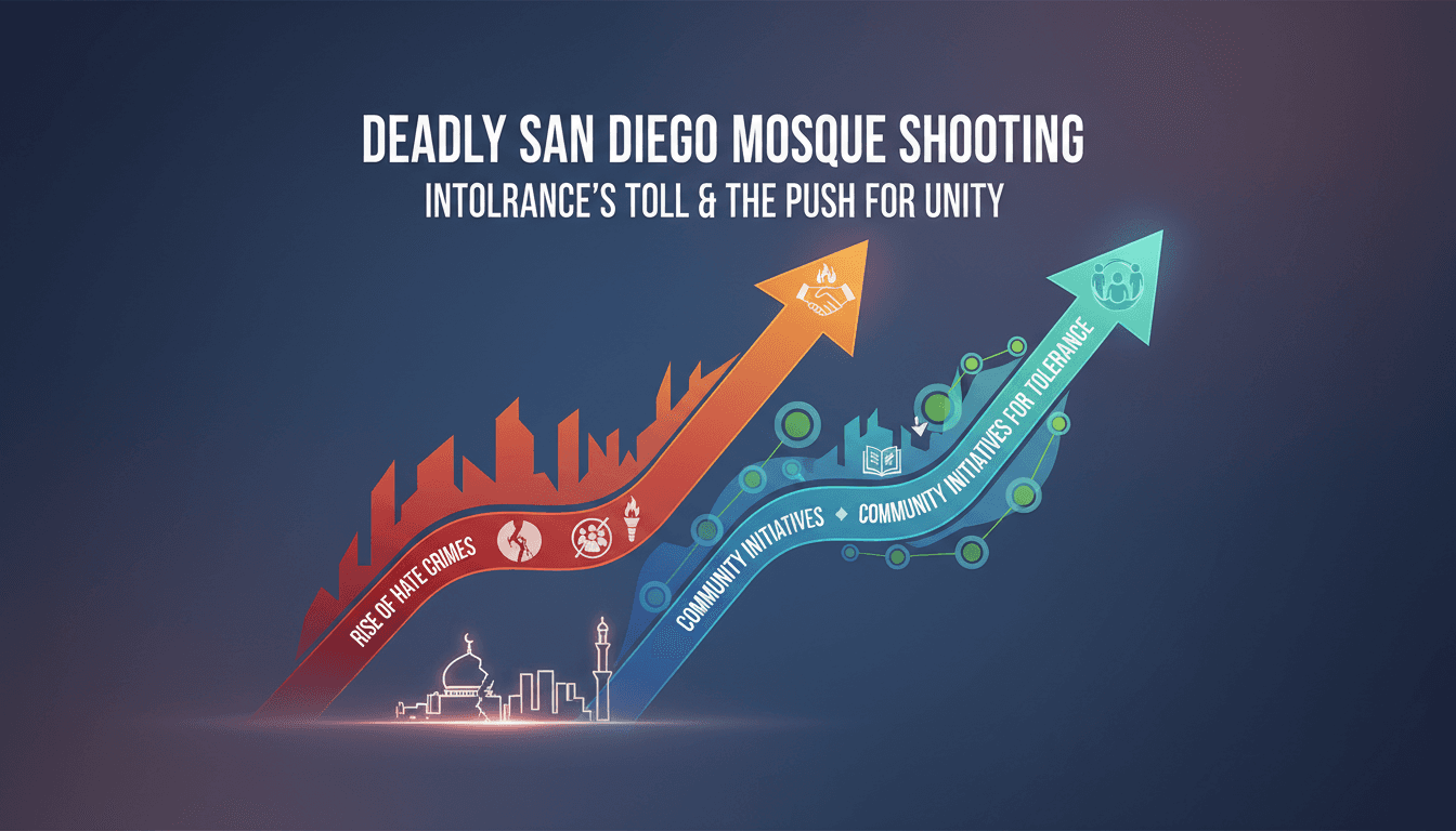 Community members gather in mourning after the San Diego mosque shooting.