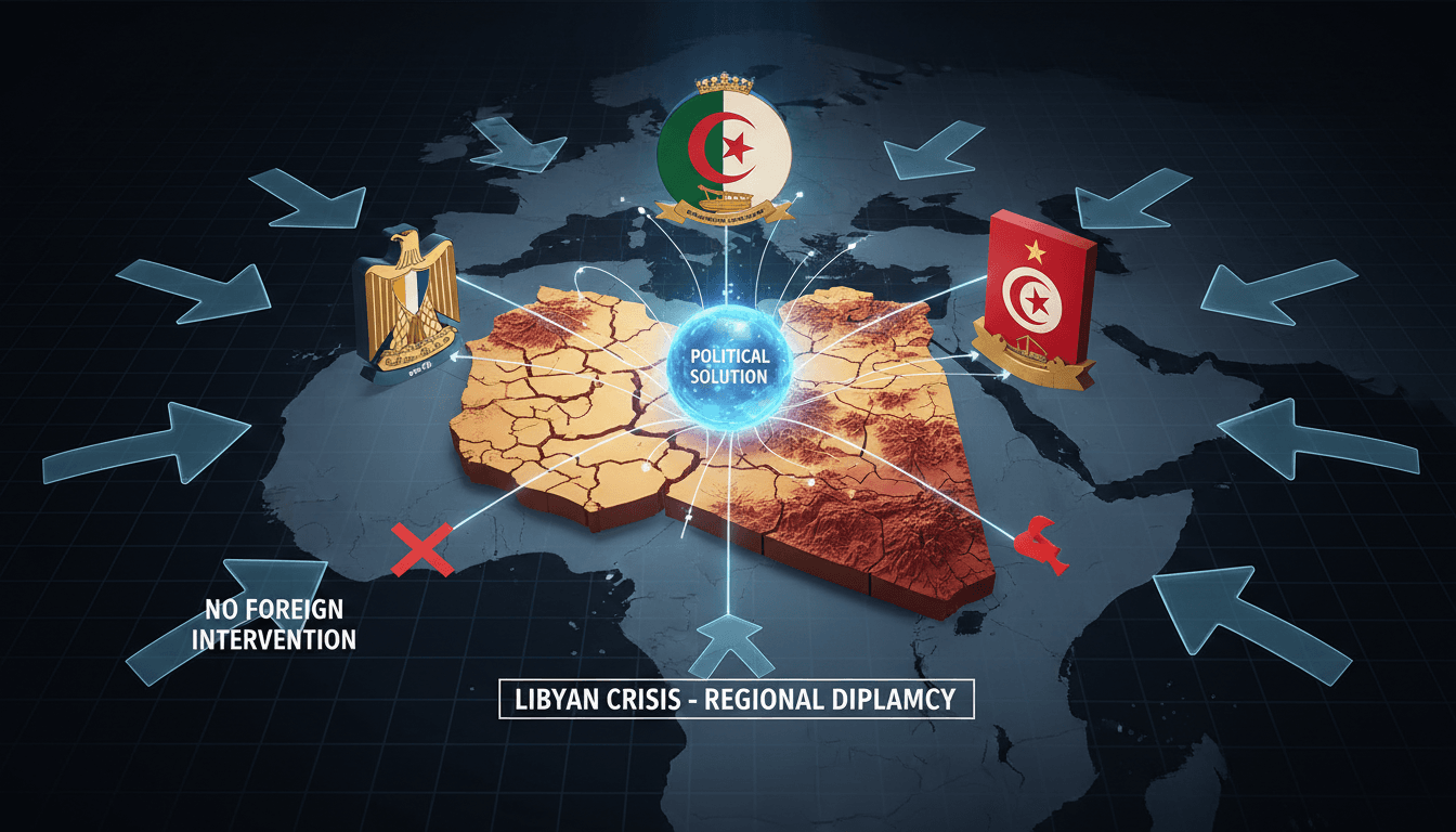 Foreign ministers of Egypt, Algeria, and Tunisia meeting to discuss the Libyan crisis.