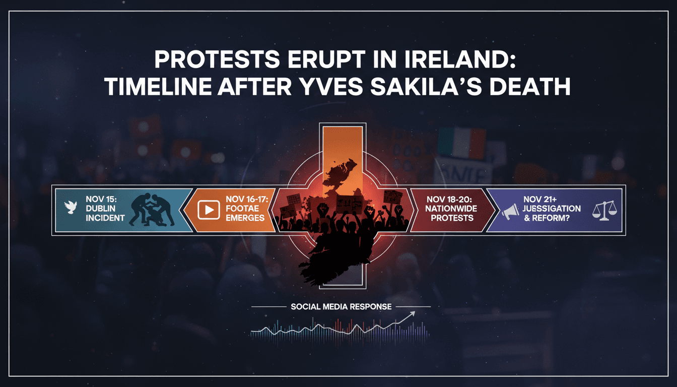 Protesters gather outside Ireland's parliament demanding justice for Yves Sakila.