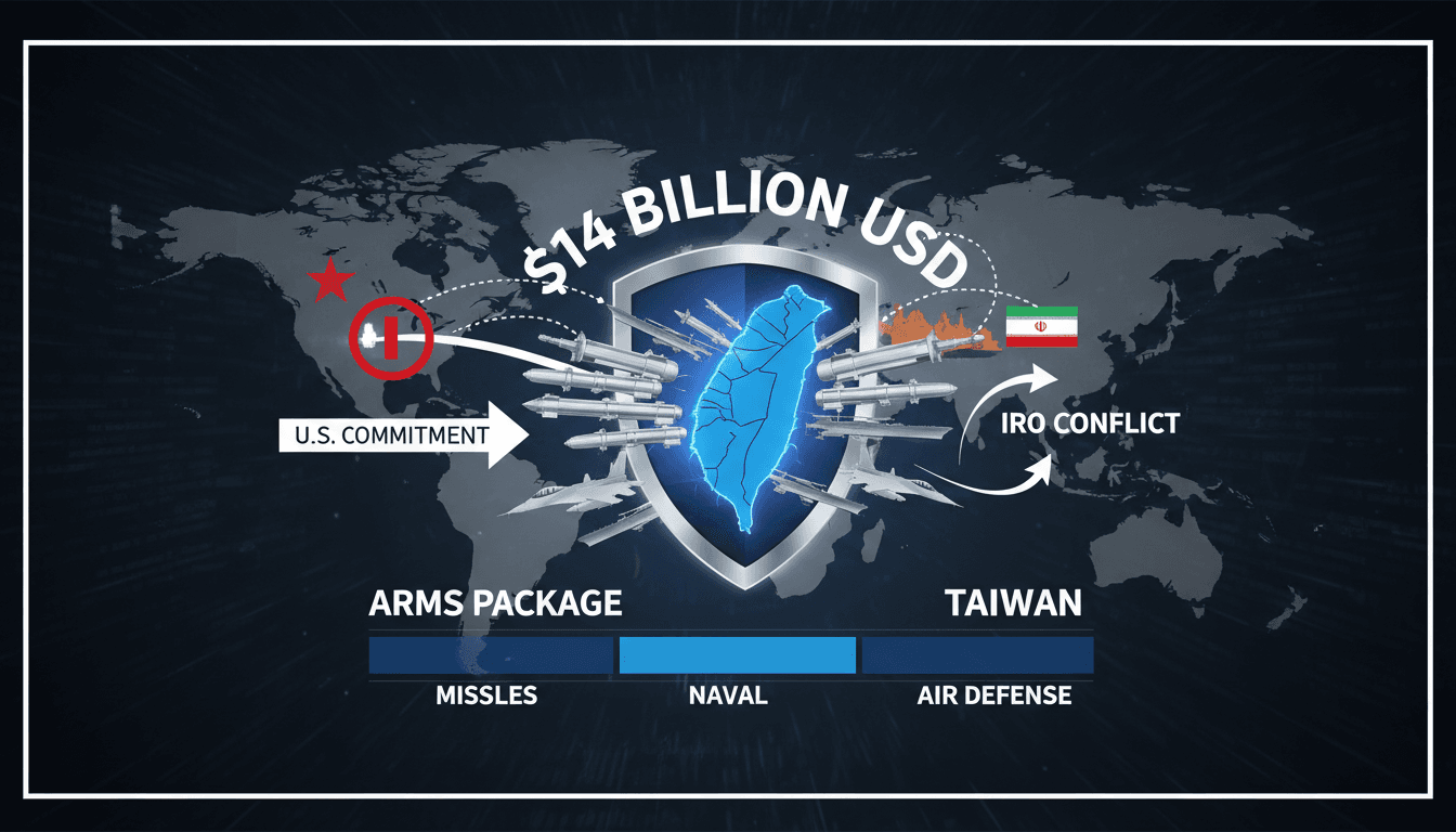 Infographic detailing the $14 billion arms package for Taiwan and its defense implications.