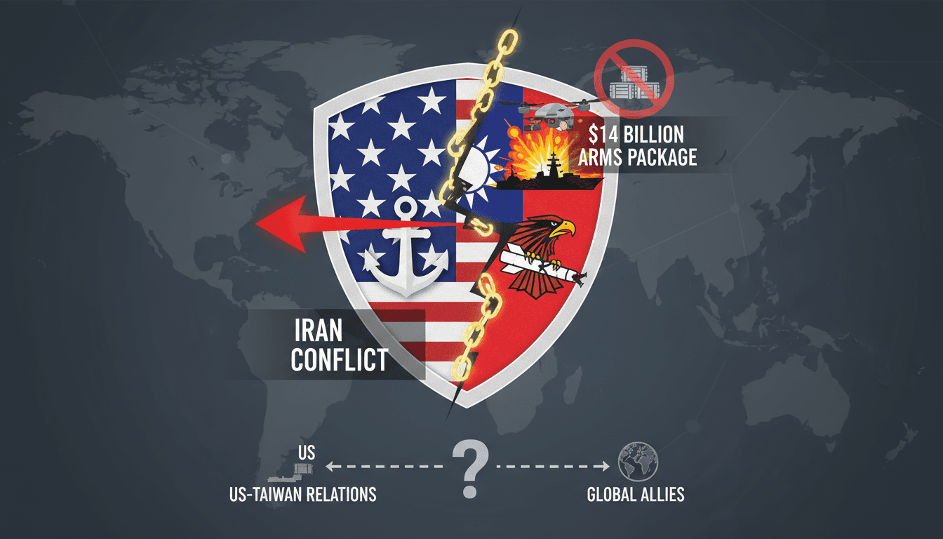 Infographic showing the $14 billion arms package for Taiwan and its geopolitical implications.