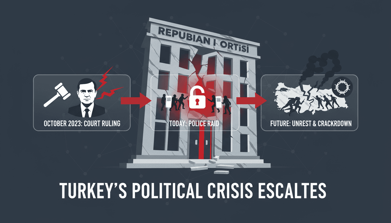 Turkish police raid Republican People's Party headquarters in Istanbul.