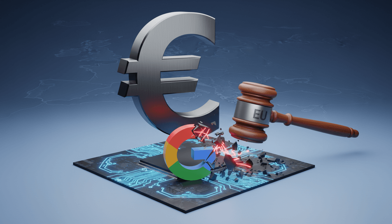 Illustration of EU regulations impacting Google and tech companies.