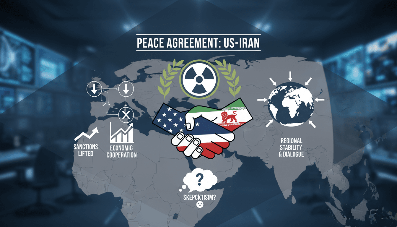 President Trump announces a peace agreement with Iran, highlighting ongoing negotiations.