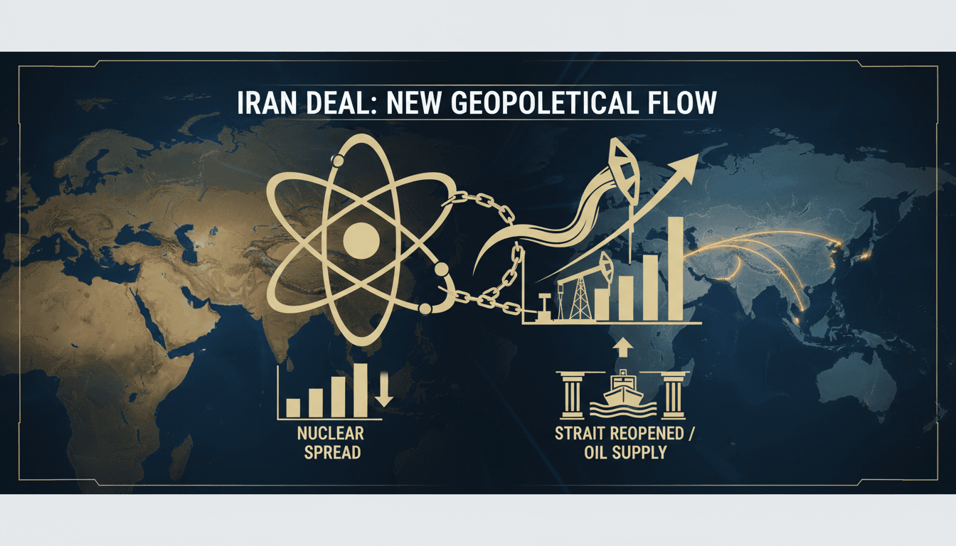 President Trump announcing the Iran deal focused on nuclear non-proliferation and Strait of Hormuz reopening.
