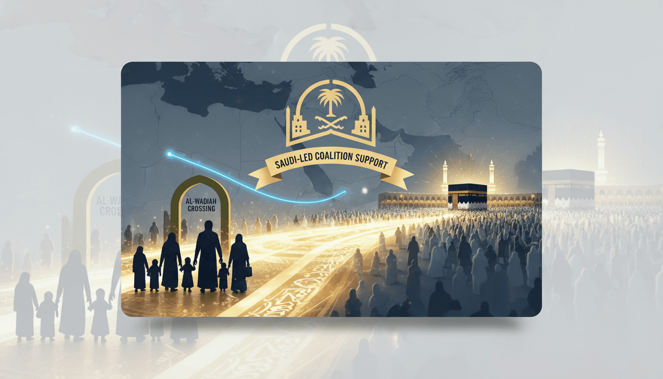 Families of Yemeni soldiers at Al-Wadiah border crossing for Hajj pilgrimage.
