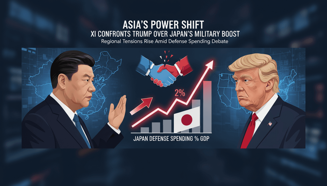Xi Jinping and Donald Trump during a summit discussing Japan's military policies.