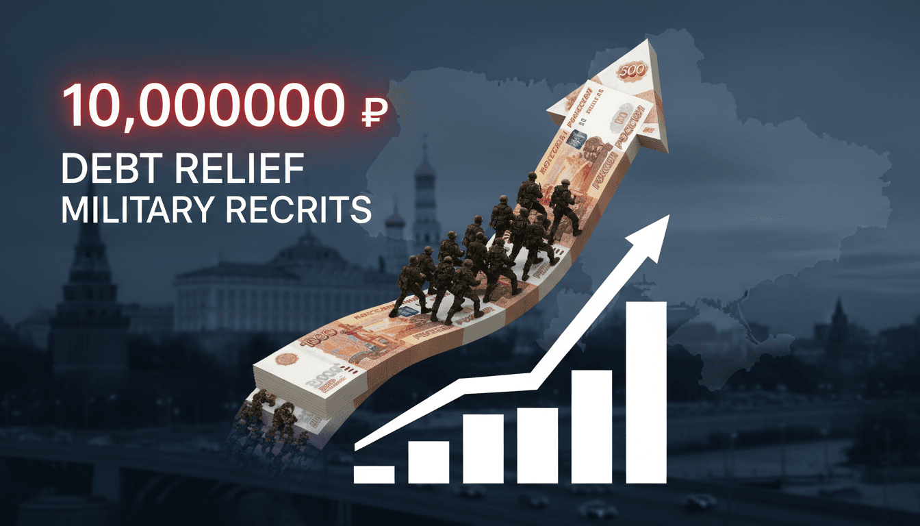 President Putin signing a decree for military recruitment debt relief.