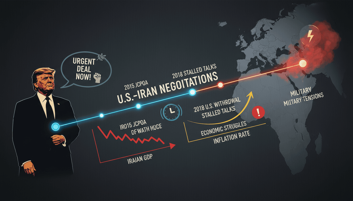 President Trump discussing Iran negotiations amidst economic challenges.