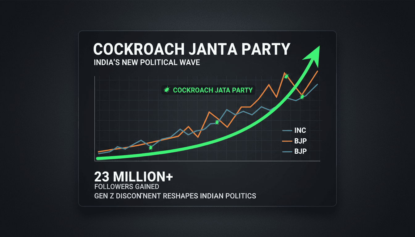A visual representation of the Cockroach Janta Party's rise in followers and influence in Indian politics.