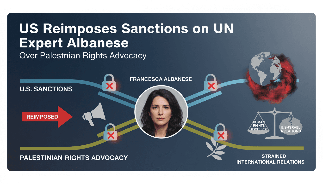 Francesca Albanese speaking at a UN event on Palestinian rights.