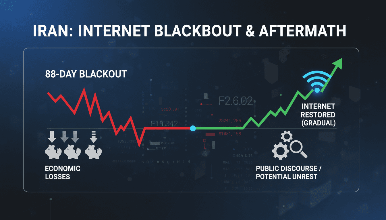 A visual representation of Iran's internet blackout and restoration timeline.