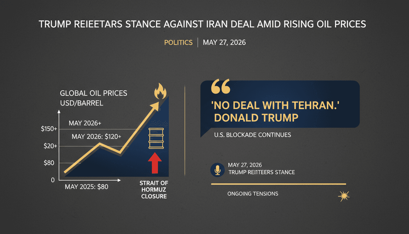 Infographic showing Trump's statements on Iran negotiations and rising oil prices.