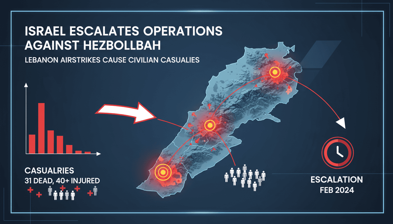 Map showing areas affected by Israeli airstrikes in Lebanon.