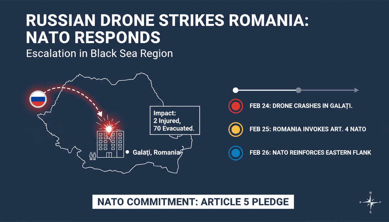 A drone strike incident in Romania highlighting NATO's response and regional security implications.