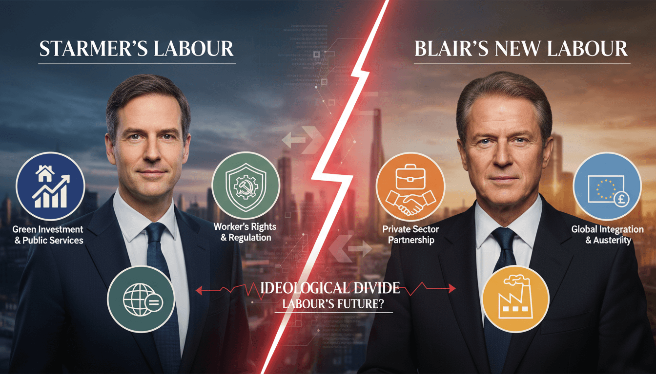Keir Starmer speaking at an event, defending Labour policies against Tony Blair's criticism.