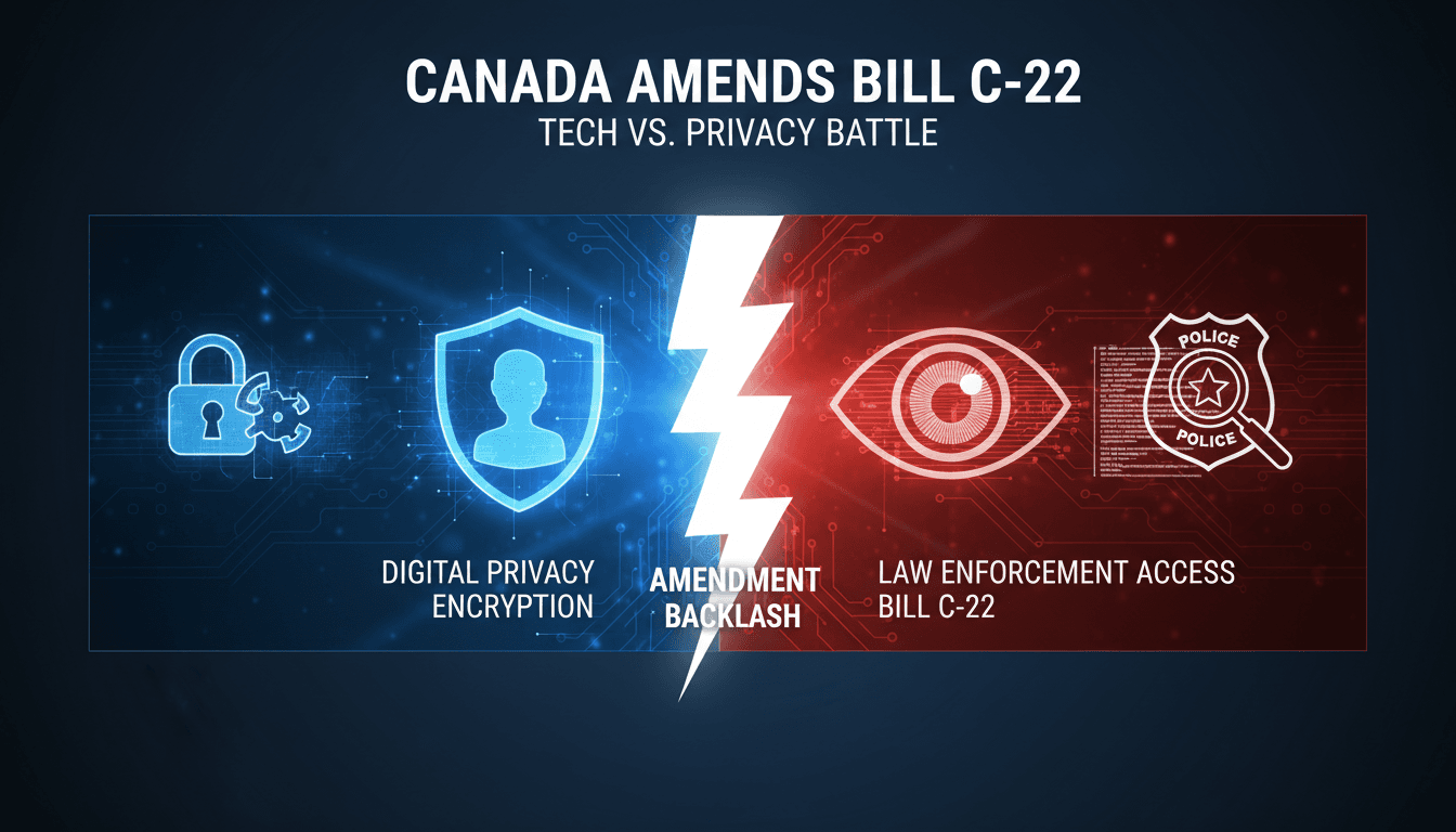 Canadian government building with digital privacy symbols