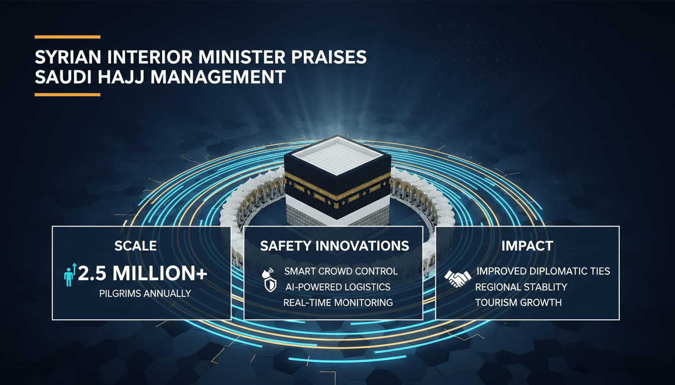 Infographic showing crowd management strategies during Hajj 2026, highlighting safety measures and logistics.