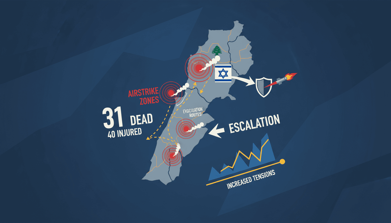 A map showing the impact of Israeli airstrikes in southern Lebanon.