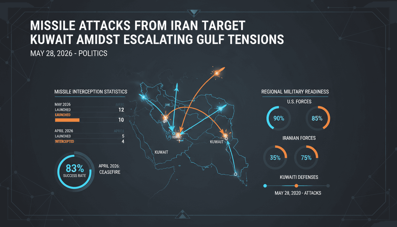A graphic illustrating missile interception and regional military dynamics following the attacks on Kuwait.