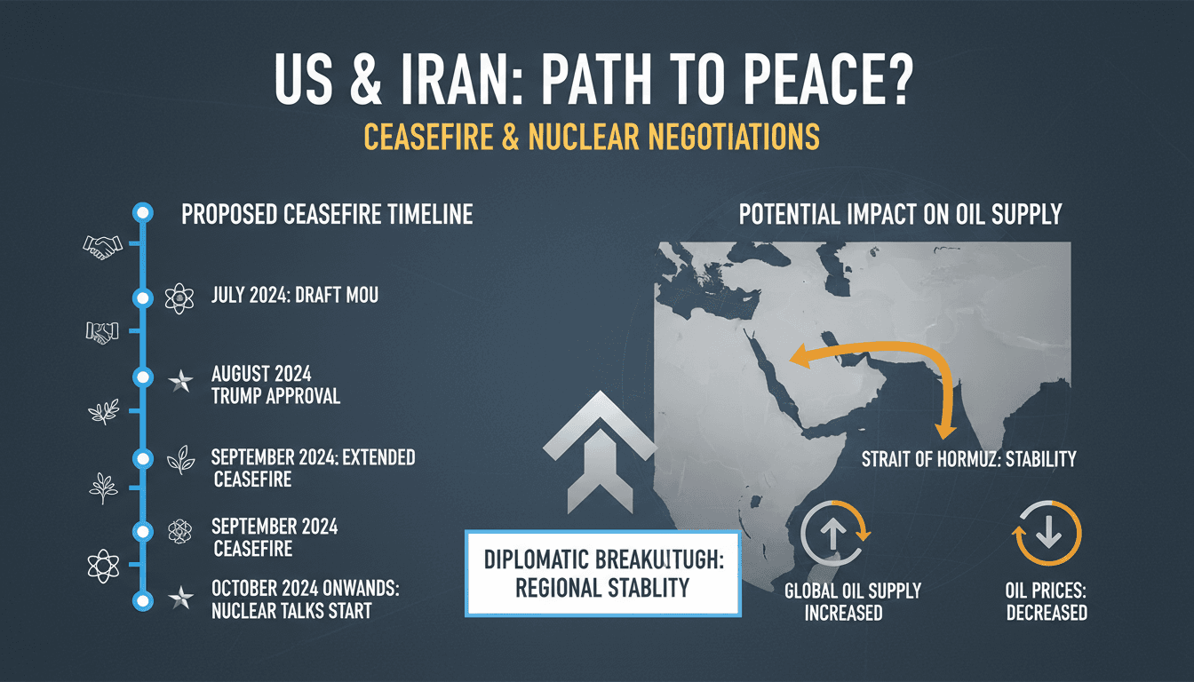 Infographic depicting US-Iran negotiations progress and its impact on global oil supply routes.